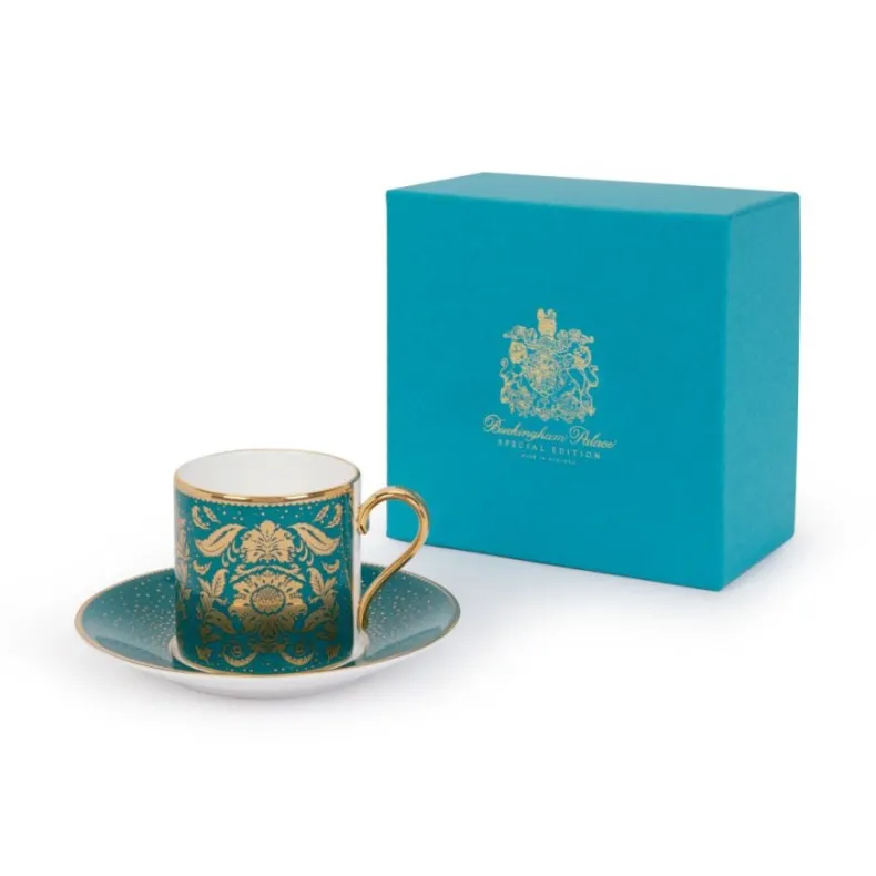 Acanthus Teal Coffee Cup And Saucer