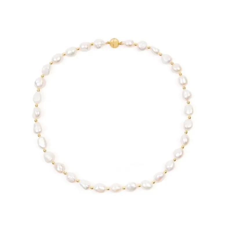 Baroque Pearl And Gold Bead Necklace