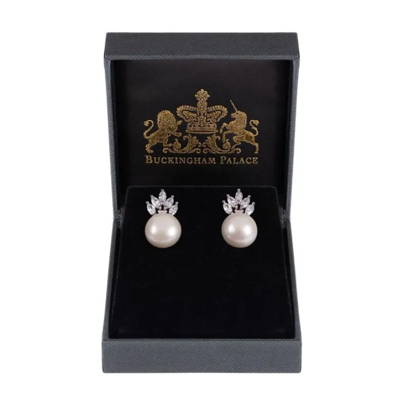 Crown And Pearl Stud Earrings