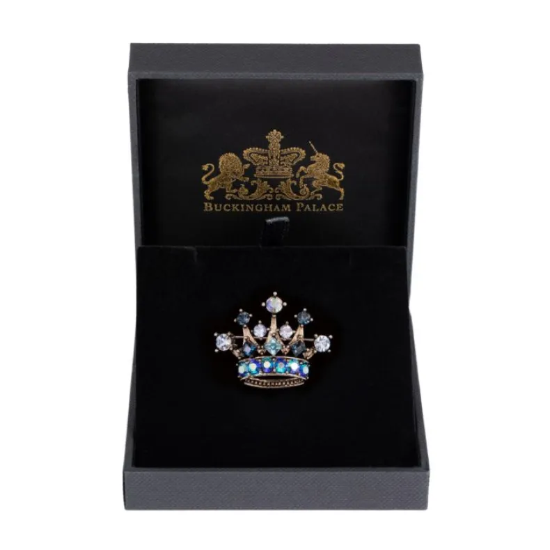 Small Blue Crystal Crown Brooch