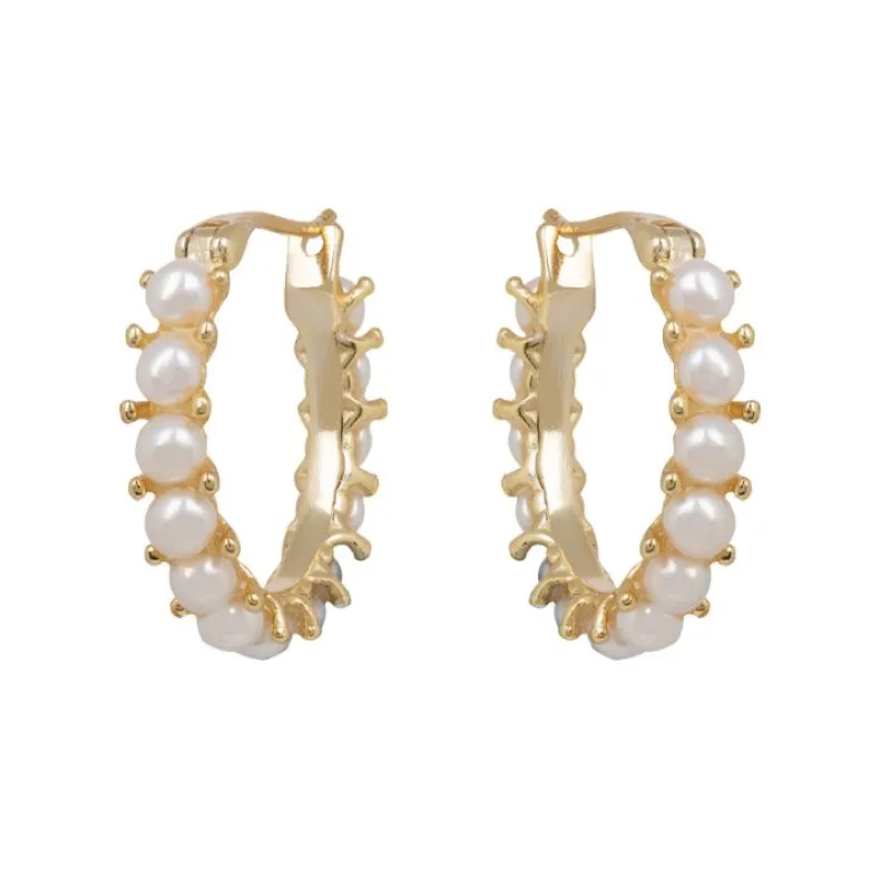 White Pearl Hoop Earrings